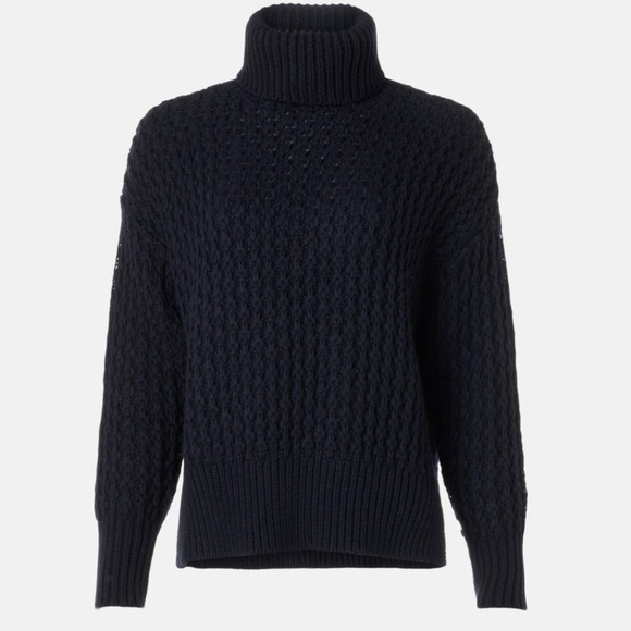 Designer Adam Lippes Navy Cable Knit Turtleneck Sweater ($290 retail) size small - Picture 1 of 7